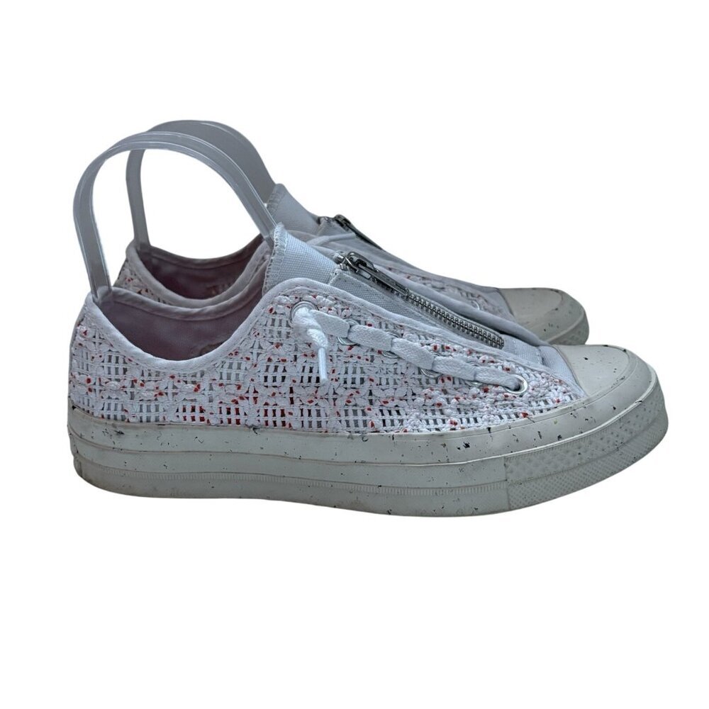Converse Women 7.5 White Bright Poppy Chuck 70 OX Crochet Zip Up Sneakers